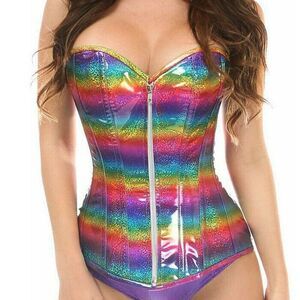 Top Drawer Daisy Corsets Rainbow Glitter Steel Boned Corset Size S Cotton-Lined